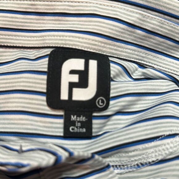 FootJoy Lisle Multi Stripe Self Collar Grey Golf Polo Grey/Royal/Black L Large - Picture 7 of 9